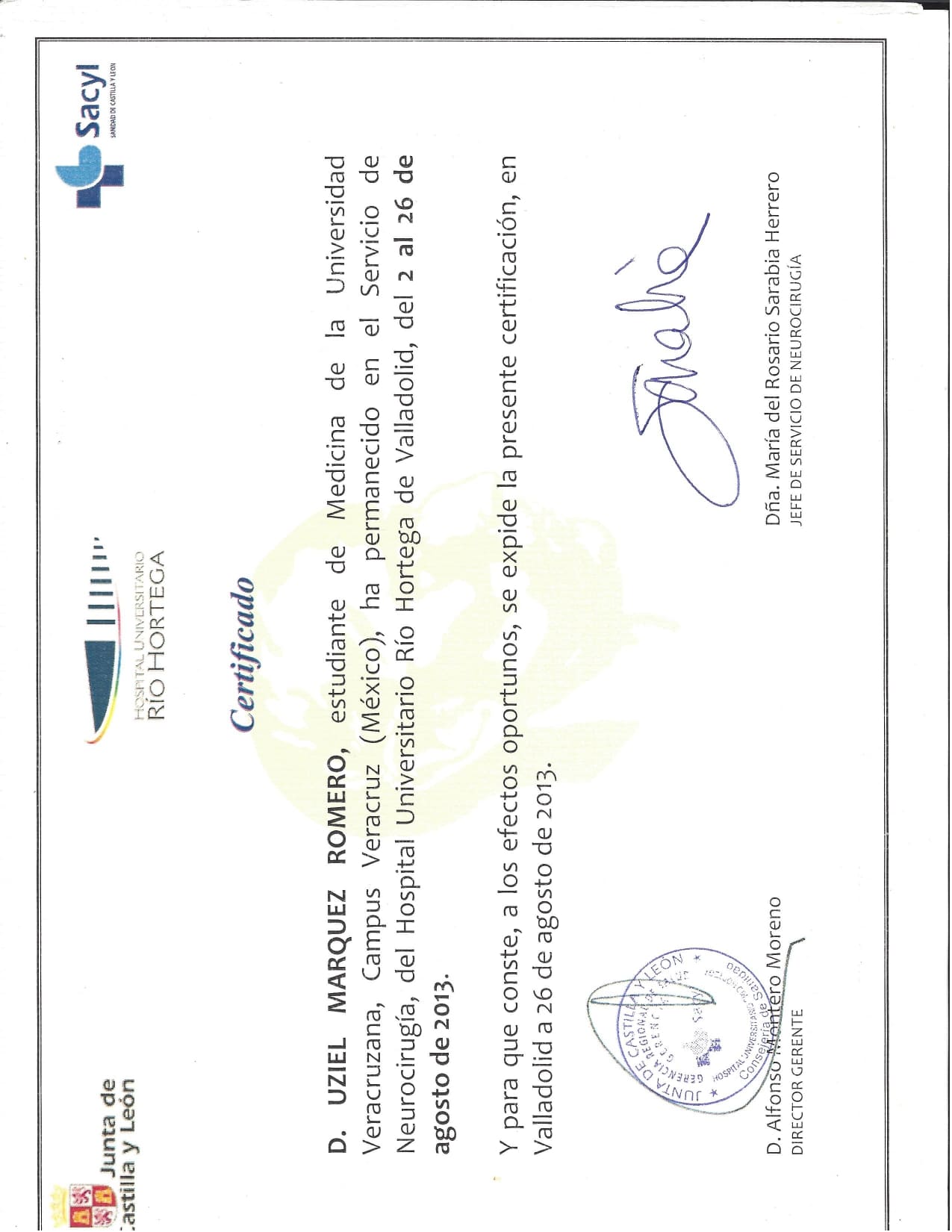 Hospital Rio Hortega Intercambio España 2013